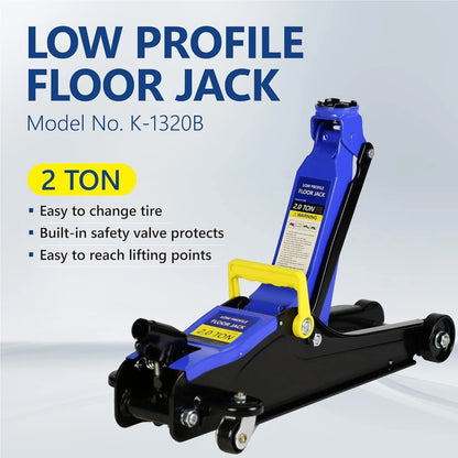 POVANLI Floor Jack, 2 Ton Low Profile Floor Jack, 3t jack stand Tire Repair Kit Heavy Duty Steel Racing Floor Jack with Single Piston Quick Lift Pump, Floor Jack Lifting Range 3.3"-15.2"
