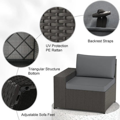 Phonjoroo 13 Pieces Outdoor Patio Furniture Set with 42�� Fire Pit Table, Rattan Patio Sectional Sofa Conversation Set w/ 50000 BTU Propane Fire Pit and Coffee Table for Garden, Backyard