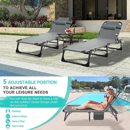 Slsy Folding Lounge Chair, 5-Position Adjustable Outdoor Reclining Chair, Folding Sleeping Bed Cot, Folding Chaise Lounge Chair for Pool Beach Patio Sunbathing
