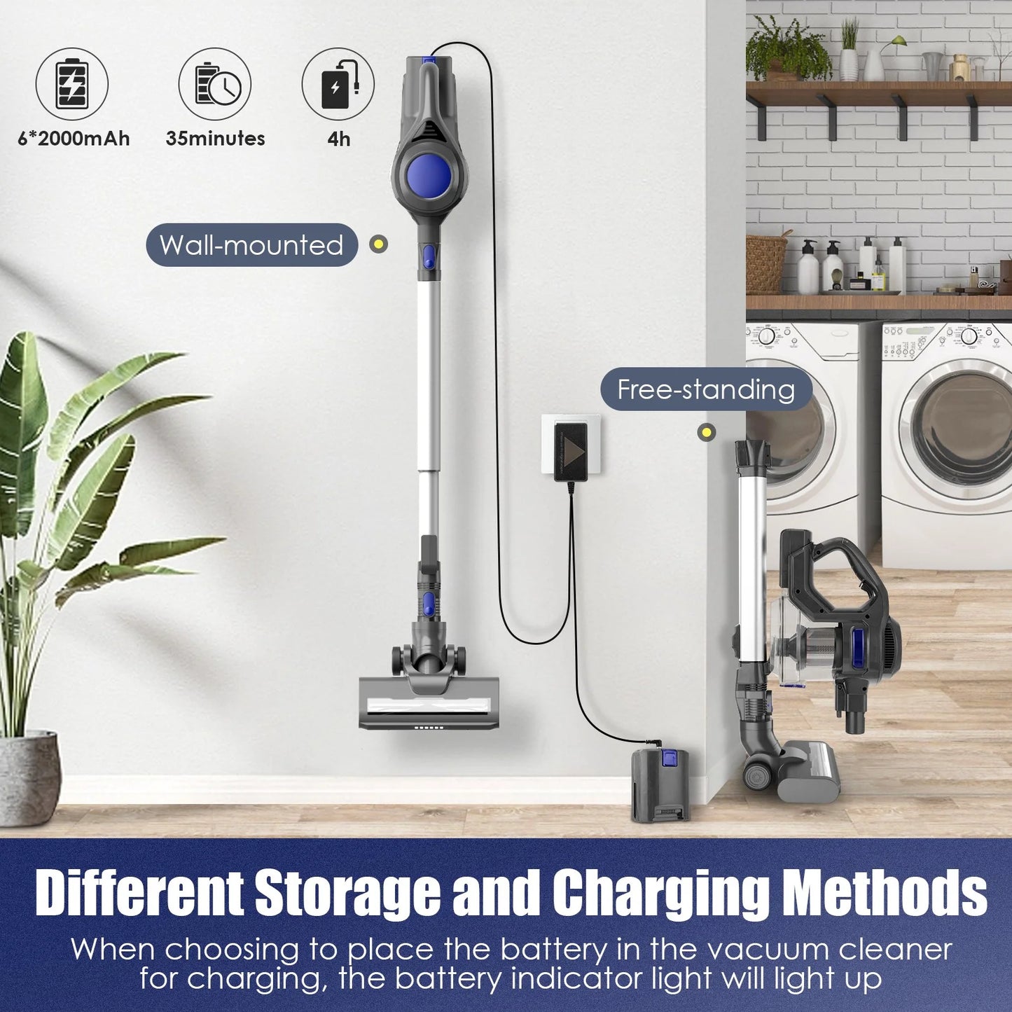 MOOSOO Stick Vacuum Cleaner, 4-in-1 Handheld Cordless Vacuum with Powerful Suction for Home Hard Floor Carpet Car Pet Hair, XL-618A
