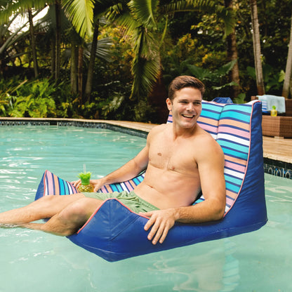 Big Joe Captain's Float No Inflation Needed Pool Lounger with Drink Holder, Tropical Hibiscus Aqua Double Sided Mesh, Quick Draining Fabric, 3 feet