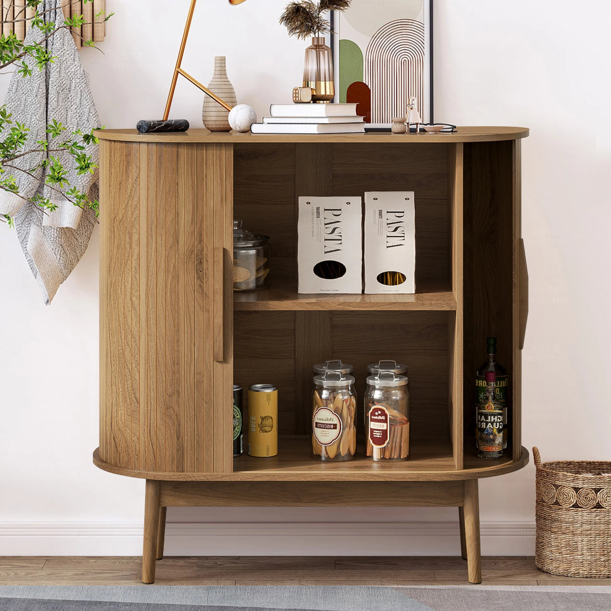Mid Century Modern Buffet Sideboard Cabinet with Storage, Small Accent Cabinet with Sliding Door, for Living Room, Kitchen