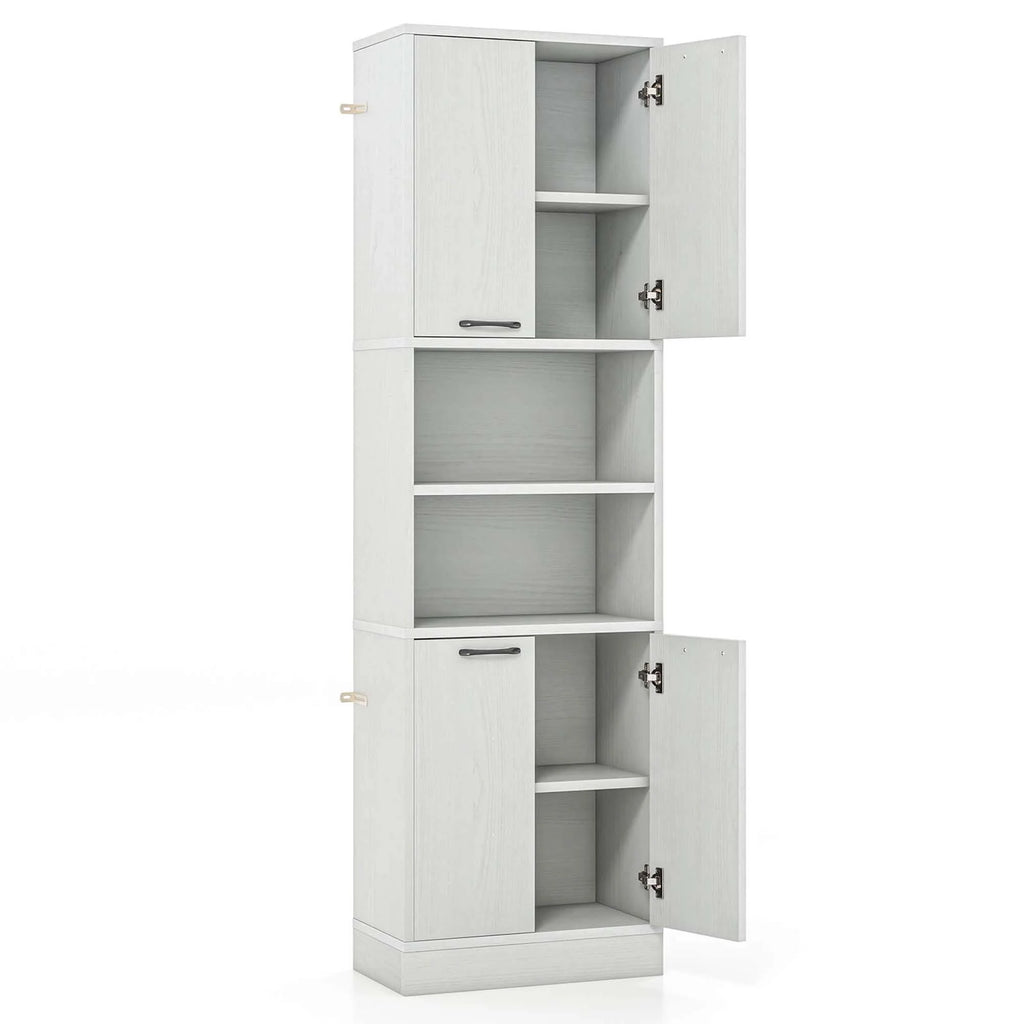 Costway 75" Tall Bathroom Storage Cabinet with 4 Doors & 2 Open Compartments Freestanding White