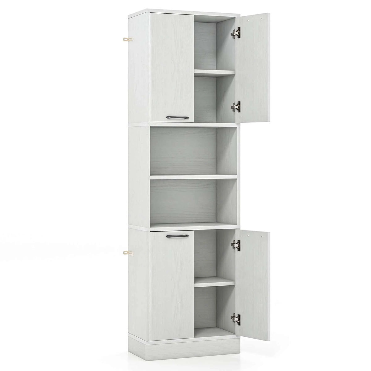 Costway 75" Tall Bathroom Storage Cabinet with 4 Doors & 2 Open Compartments Freestanding White