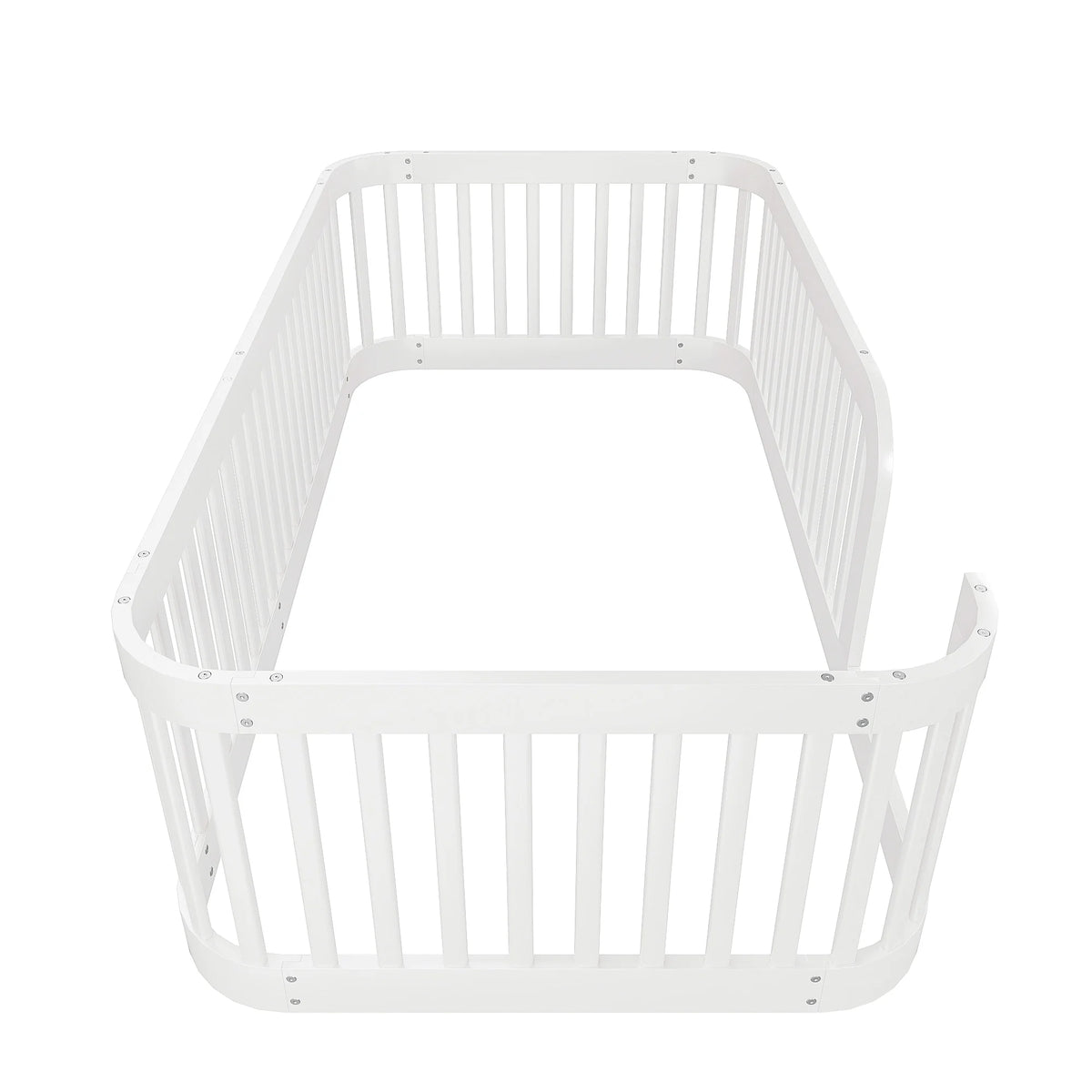 Euroco Twin Size Floor Bed with Fence for Kids Teens and Toddlers, White