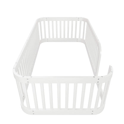 Euroco Twin Size Floor Bed with Fence for Kids Teens and Toddlers, White