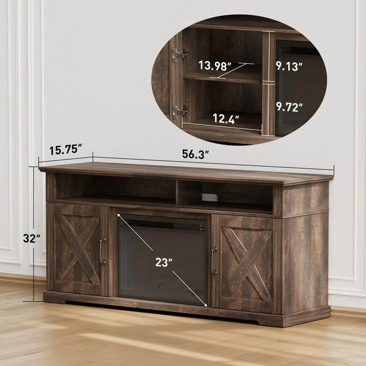 Electric Fireplace TV Stand for TVs up to 75", Farmhouse Entertainment Center with Fireplace, Grey