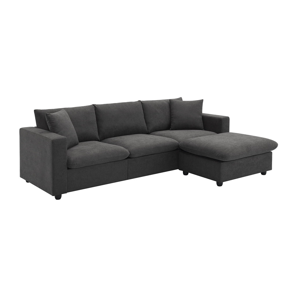 Harper & Bright Designs Modern Sectional Sofa 3 Seat Couch with Ottoman, Upholstered L Shaped Cloud Couch for Small Space Apartment Office, White
