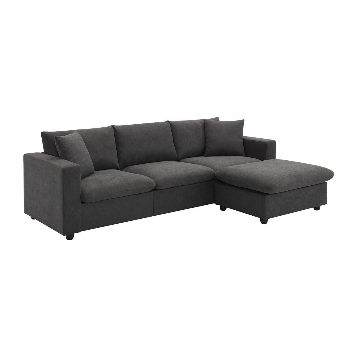 Harper & Bright Designs Modern Sectional Sofa 3 Seat Couch with Ottoman, Upholstered L Shaped Cloud Couch for Small Space Apartment Office, White