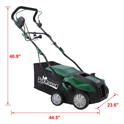 Dethatcher and Scarifier, Seizeen 16-Inch Lawn Dethatcher Scarifier 2-IN-1 Gardening Equipment, Powerful 15 Amp Electric Dethatcher & Scarifier, Height Adjustable, 58QT Removable Thatch Bag