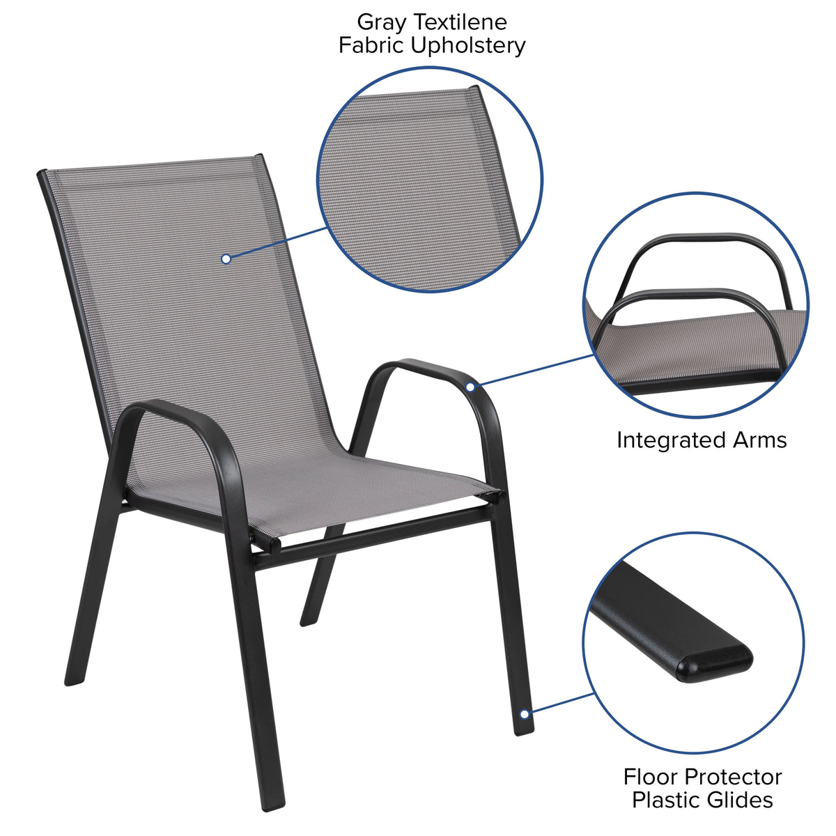 Emma + Oliver 4 Pack Gray Outdoor Stack Chair with Flex Comfort Material - Patio Stack Chair