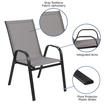 Emma + Oliver 4 Pack Gray Outdoor Stack Chair with Flex Comfort Material - Patio Stack Chair