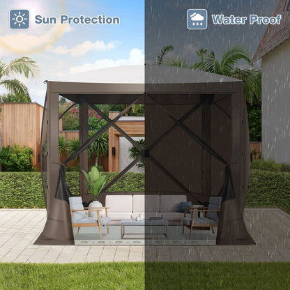 Hoteel 6x6ft Outdoor Pop Up Gazebo for Camping, Screen House with 4 Sidewalls and Mosquito Netting, Waterproof, UV Resistant,Portable Carry Bag, for Outdoor Camping, Lawn and Backyard, Brown