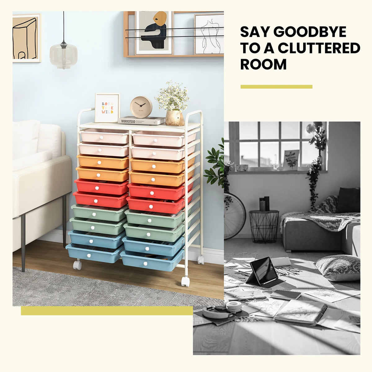 Gymax Office Rolling Cart 20 Storage Drawers Scrapbook Paper Studio Organizer Mutlicolor