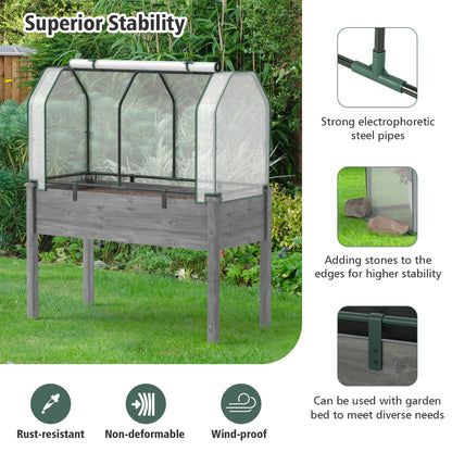Costway Raised Garden Bed with Dual Zipper Door Greenhouse for Patios and Backyards Natural