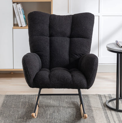 Rocking Chair Nursery,Teddy Upholstered Glider Rocker with High Backrest,Modern Rocking Accent Chairs Glider Recliner for Living Room, Nursery, Bedroom,White