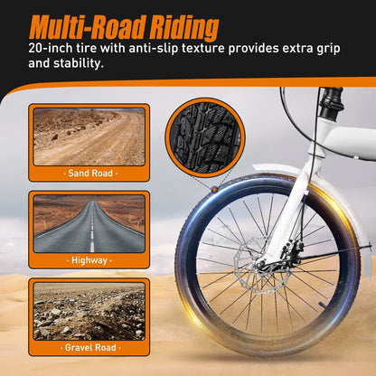 LOYALHEARTDY 20" Folding Bike 7-Speed Unisex Mountain Bicycle Adjustable Height MTB City Bike for Adult Teenager High Carbon Steel Foldable Bicycle for Riding Traveling w/Dual Disc Brakes & Fender