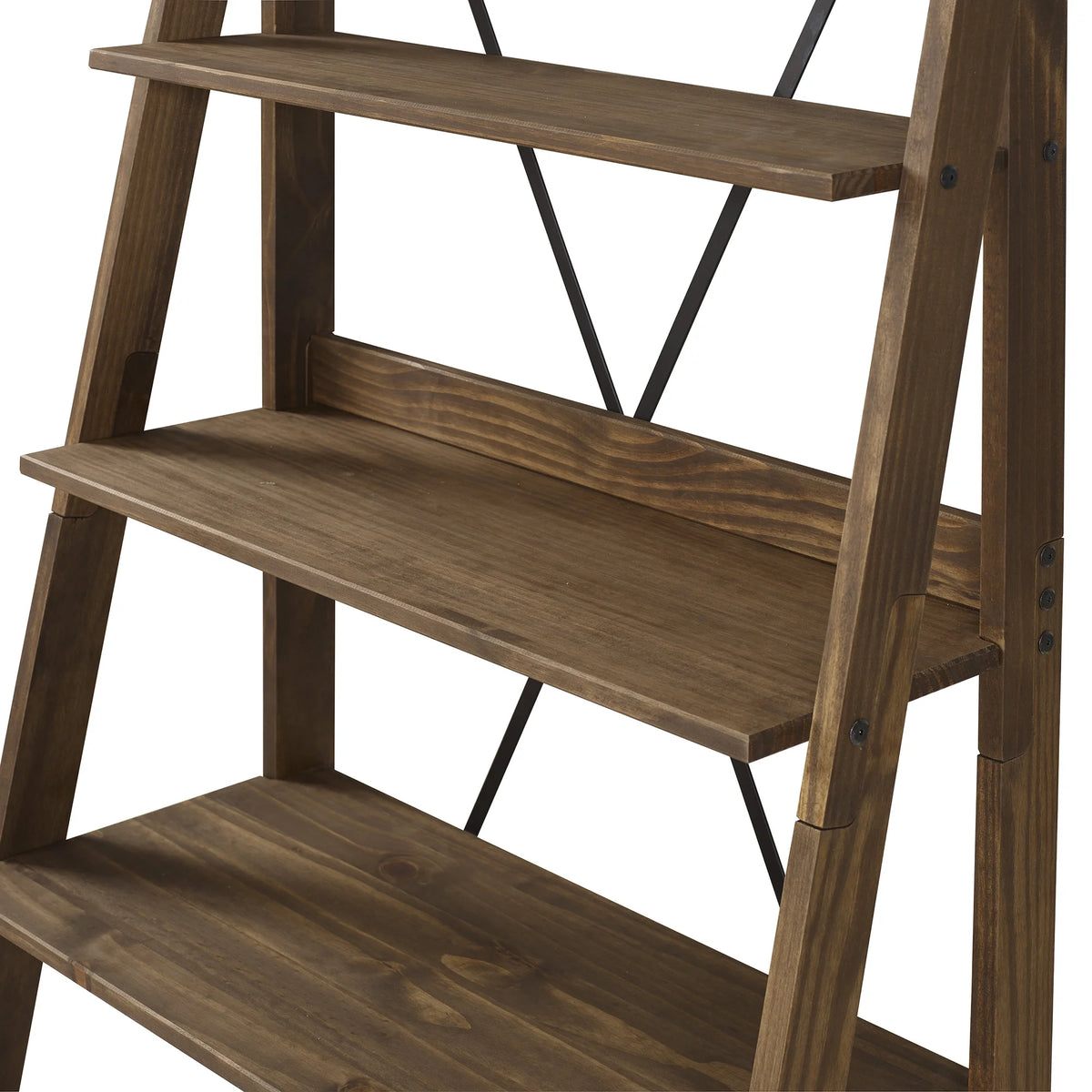 Walker Edison Solid Wood 4-Shelf Ladder Bookshelf, Brown