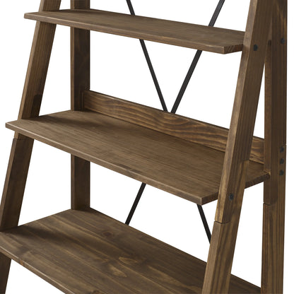 Walker Edison Solid Wood 4-Shelf Ladder Bookshelf, Brown