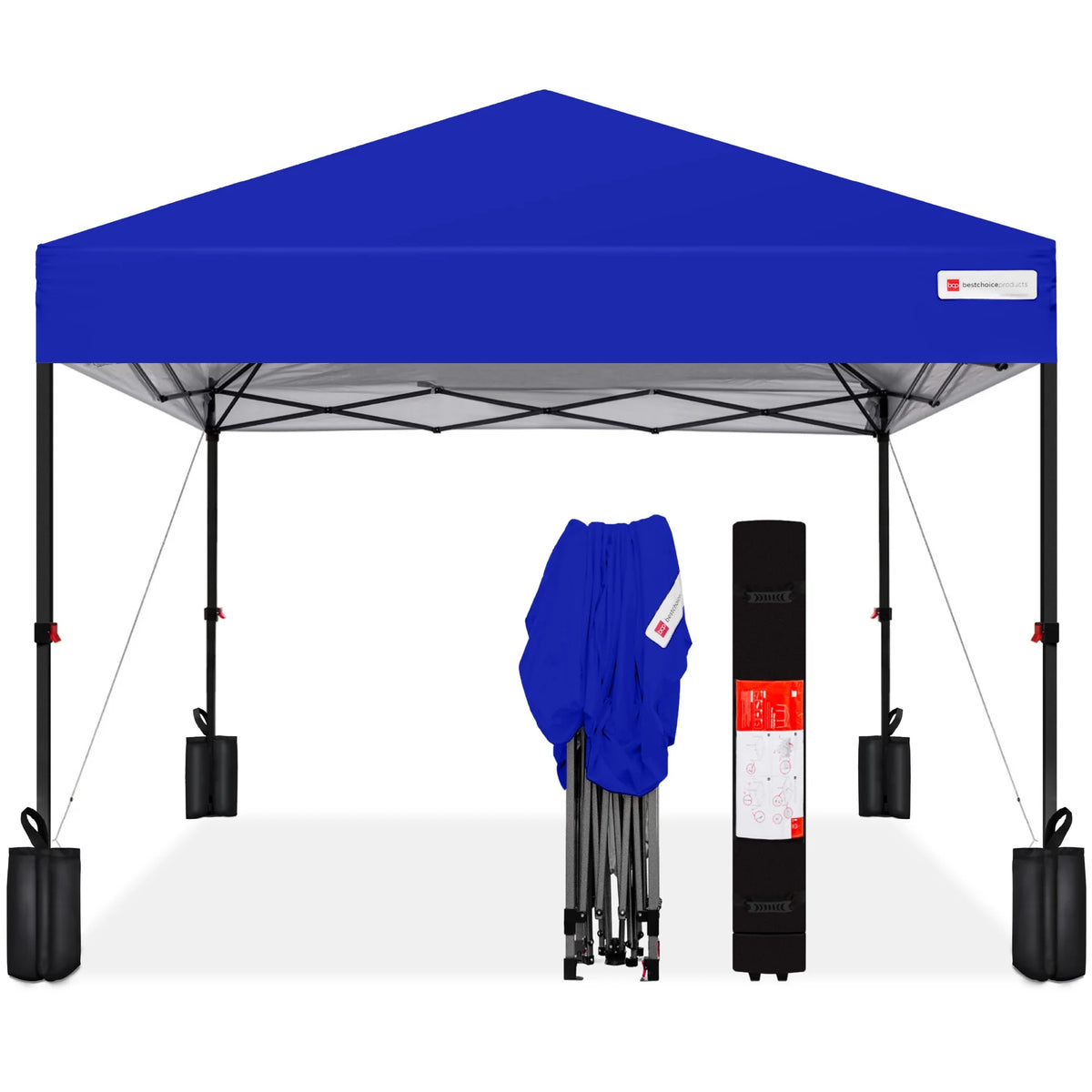 Best Choice Products 12x12ft Easy Setup Pop Up Canopy w/ 1-Button Setup, Wheeled Case, 4 Weight Bags - Navy Blue