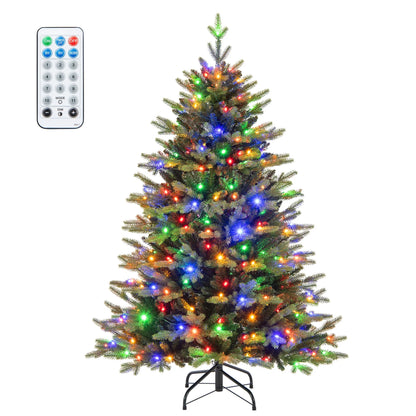 Costway 5 FT Pre-Lit Christmas Tree Hinged with 250 Multi-color Lights & 844 Branch Tips