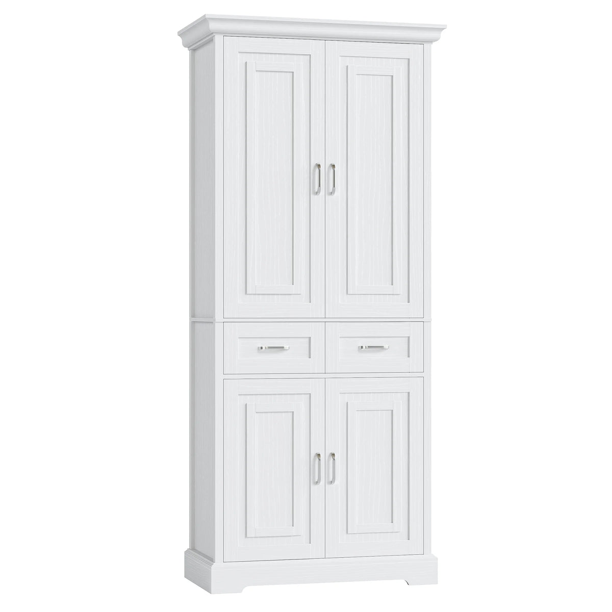 Homfa 70.9'' Tall Kitchen Pantry with 4 Doors, 2 Drawer Modern Freestanding Storage Cabinet for Dining Room Living Room, White