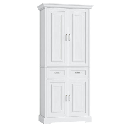 Homfa 70.9'' Tall Kitchen Pantry with 4 Doors, 2 Drawer Modern Freestanding Storage Cabinet for Dining Room Living Room, White