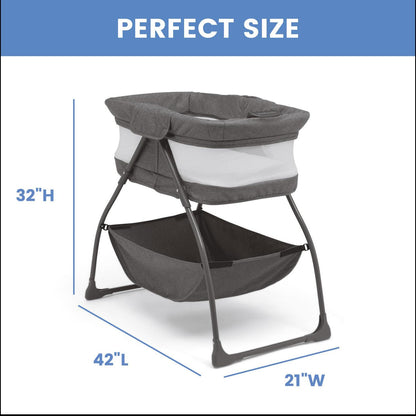 Delta Children TravelMate Compact Fold Bassinet - Features Lights. Sounds and Vibration. Grey Tweed