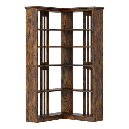 EuKer 5 Tier Corner Bookcase, L-Shaped Bookshelf with Large Storage Capacity for Living Room, Bedroom, Office (Half Panel, Retro Brown)