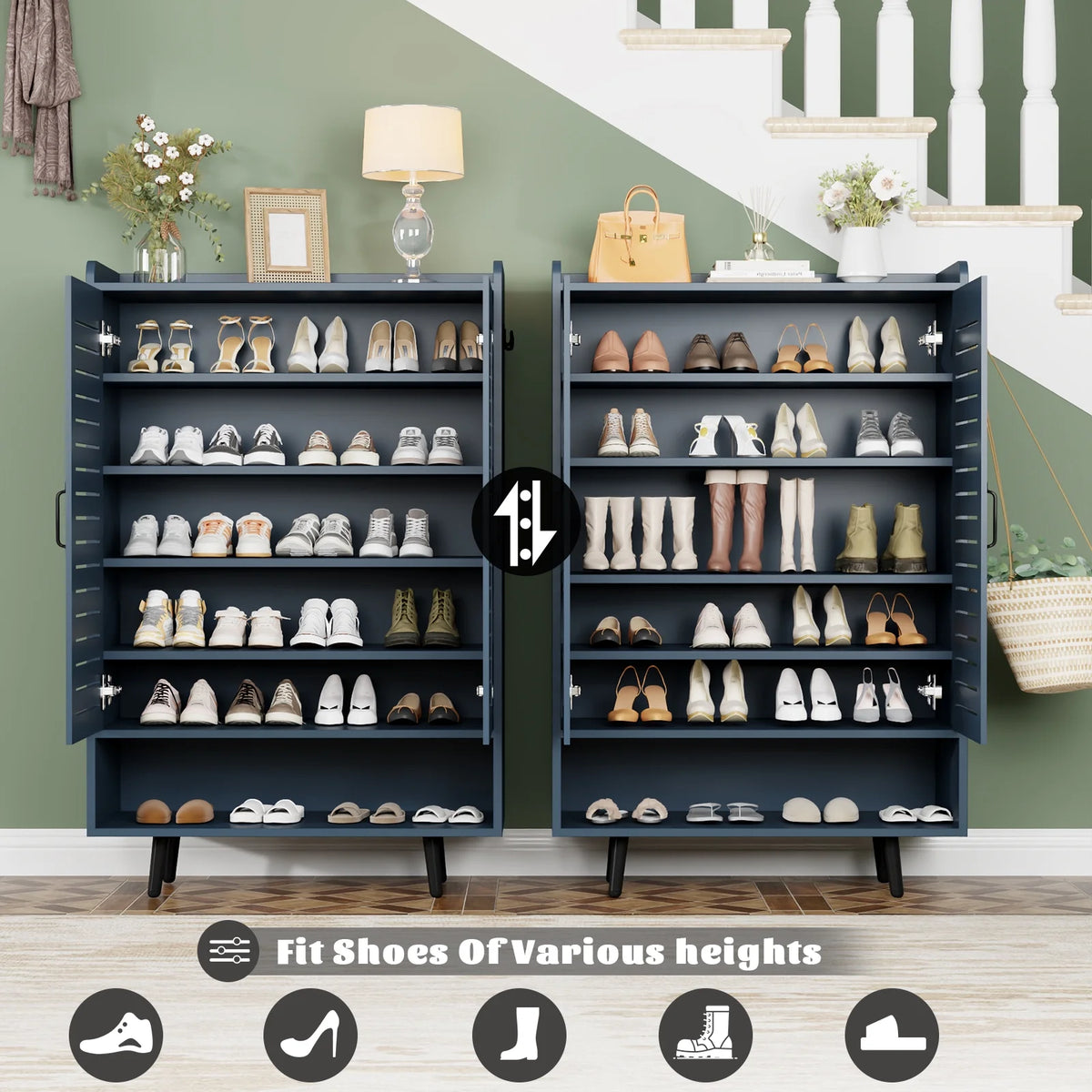 Shoe Cabinet with Doors,7-Tier Modern Shoe Storage Cabinet with Adjustable Shelves,50" Large Wooden Shoe Cabinet Storage for Entryway Front Door Hallway Living Room,White