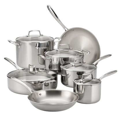 Tramontina 14-Piece Tri-Ply Clad Stainless Steel Cookware Set, with Glass Lids