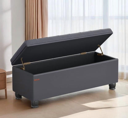 SONGMICS 46.5" Storage Ottoman Bench Storage Bench Bedroom Bench 330lb Load Capacity Solid Wood Legs Light Gray
