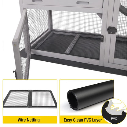Aivituvin Rabbit Hutch Outdoor Indoor Bunny Cage with Pull Out Tray, Upgraded Chicken Coop with Removable Wire Mesh Bottom, Gray
