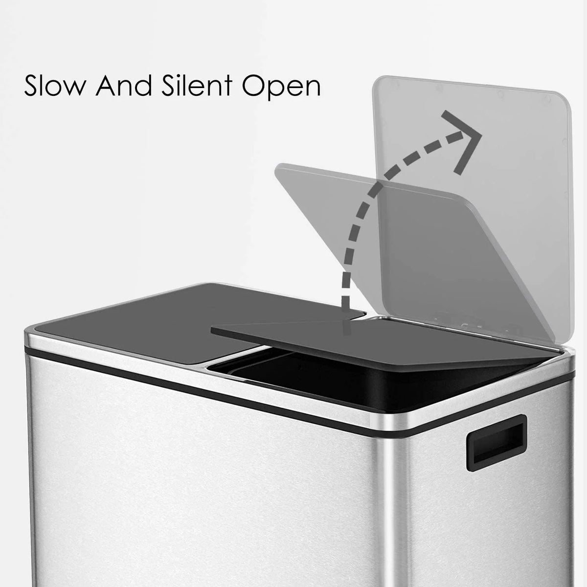 LAZY BUDDY Dual Garbage Can, Stainless Steel 16 Gallon Step Kitchen Trash Can with Soft-Close Lid, Double Compartment Garbage Recycling Bin