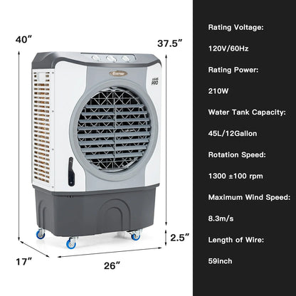 45L Evaporative Air Cooler 3-in-1 Swamp Cooler w/Large Water Tank & Washable Filter