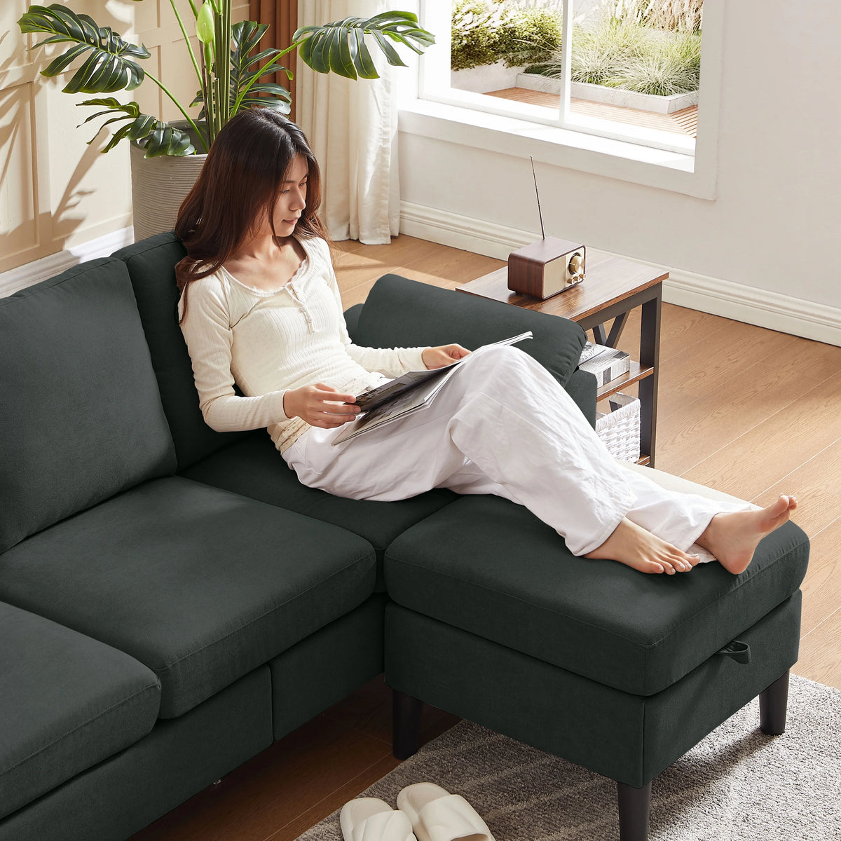 Pingliang Home Sectional Sofa Couch with Storage Ottoman,Modern 3 Seat L Shaped Sofa Couch for Living Room Apartment Studio Office