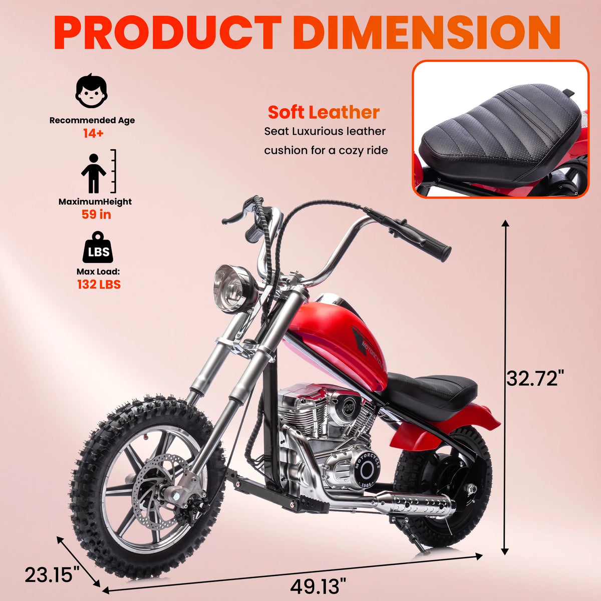 36V Power Ride on Motorcycle for Teen, Kids Electric Motorcycle with Front Wheel suspension, LED Light, Top Speed 13.6 Mph, Electric Dirt Bike for Boys Girls, Oranger
