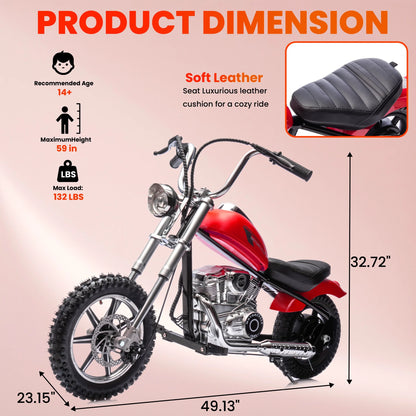 36V Power Ride on Motorcycle for Teen, Kids Electric Motorcycle with Front Wheel suspension, LED Light, Top Speed 13.6 Mph, Electric Dirt Bike for Boys Girls, Oranger