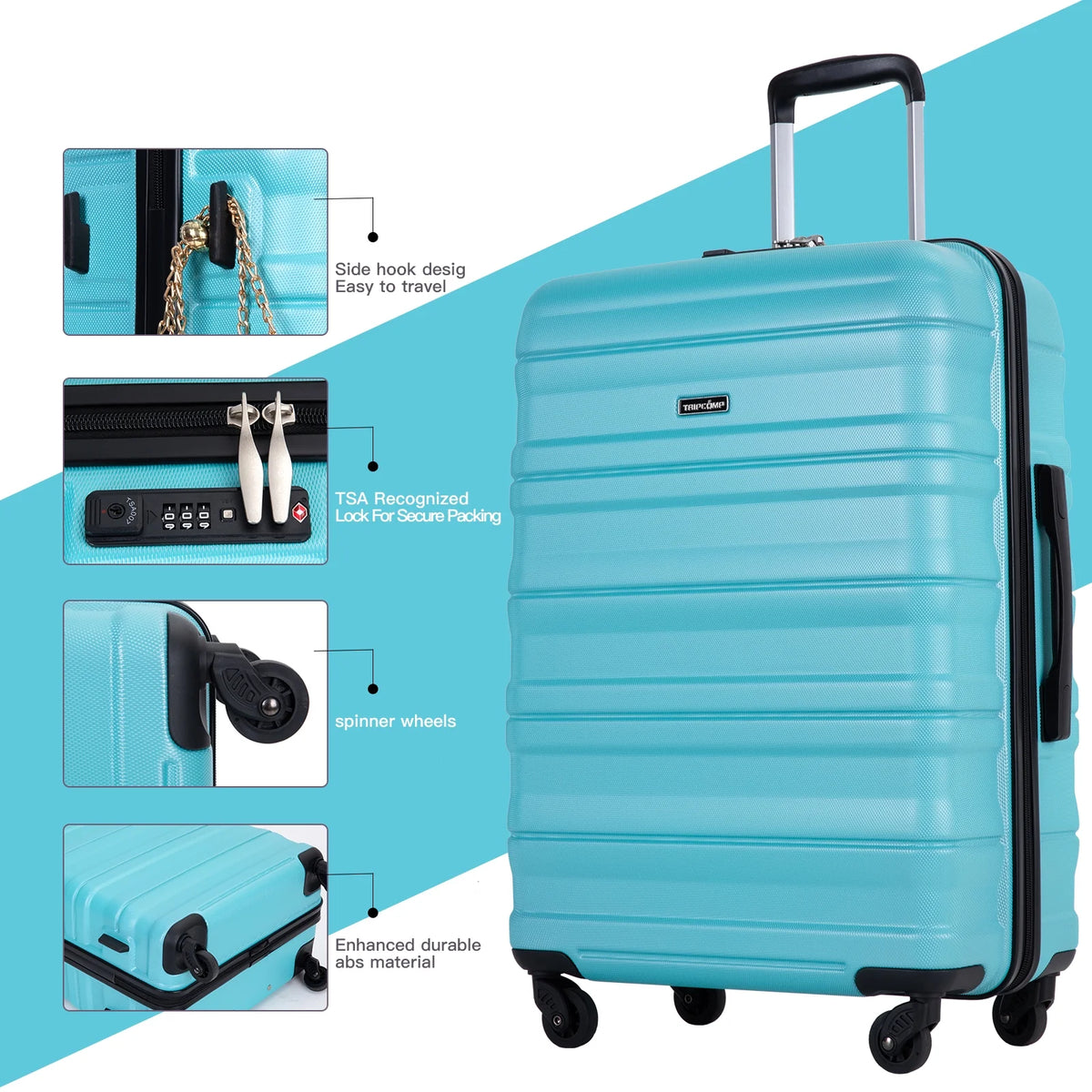 Tripcomp Hardside Luggage Set 3-Piece Set (21/25/29) Lightweight Suitcase 4-Wheeled Suitcase Set(Purple)
