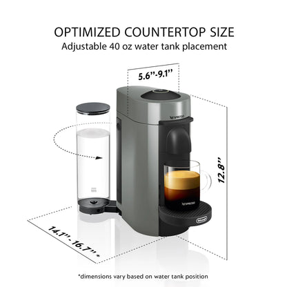 Nespresso New Vertuo Plus Coffee and Espresso Machine by De'Longhi with Aerocinno, Gray, Single-Serve Brewers