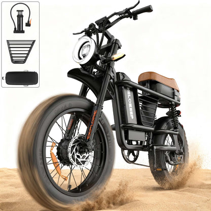 1500W Peak Electric Bike for Adults, 20" Fat Tire E-Bike, 48V 15Ah Battery, 7-Speed E-Mountain Bike with Storage Rack, UL2849
