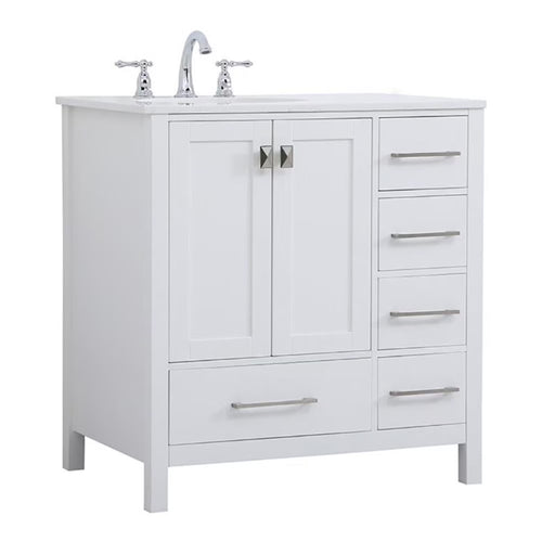 Elegant Decor Irene 32" Solid Wood and Stone Single Bathroom Vanity in White