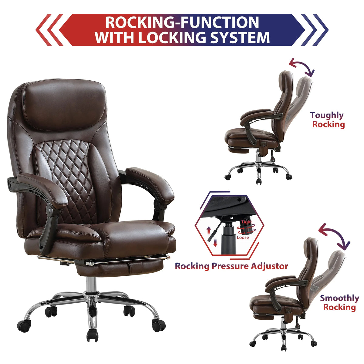 JONPONY Big and Tall Office Chair 500LBS Executive Office Chair Massage and Footrest Ergonomic Computer Desk Chair Reclining High Back Leather Office Chair Lumbar Back Support Swivel Rolling,Black