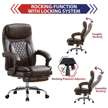 JONPONY Big and Tall Office Chair 500LBS Executive Office Chair Massage and Footrest Ergonomic Computer Desk Chair Reclining High Back Leather Office Chair Lumbar Back Support Swivel Rolling,Black