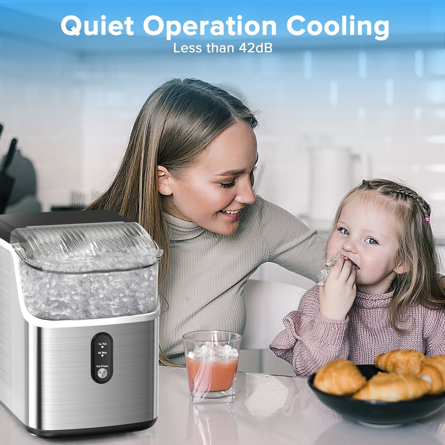 Auseo Nugget Ice Maker Countertop, Pebble Ice Maker Machine with 35lbs/24H Soft Ice, Self-Cleaning,  for Home/Kitchen/Office (Black)