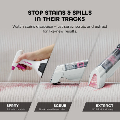 Shark StainForce Cordless Portable Spot, Stain, & Odor Remover System for Carpets, Area Rugs, Upholstery, Stairs, Cars, with Storage Caddy, and Full-Size Cleaning Solution, White, HX100