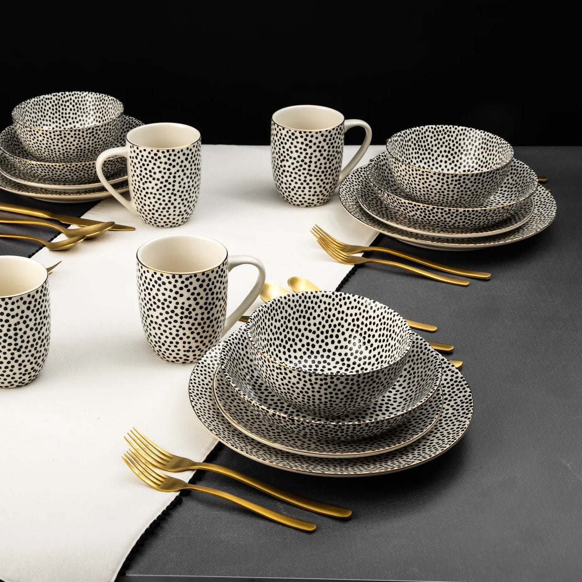 Thyme & Table 60-Piece Dot Dinnerware & Gold Flatware Set, Service for 6