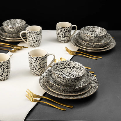 Thyme & Table 60-Piece Dot Dinnerware & Gold Flatware Set, Service for 6