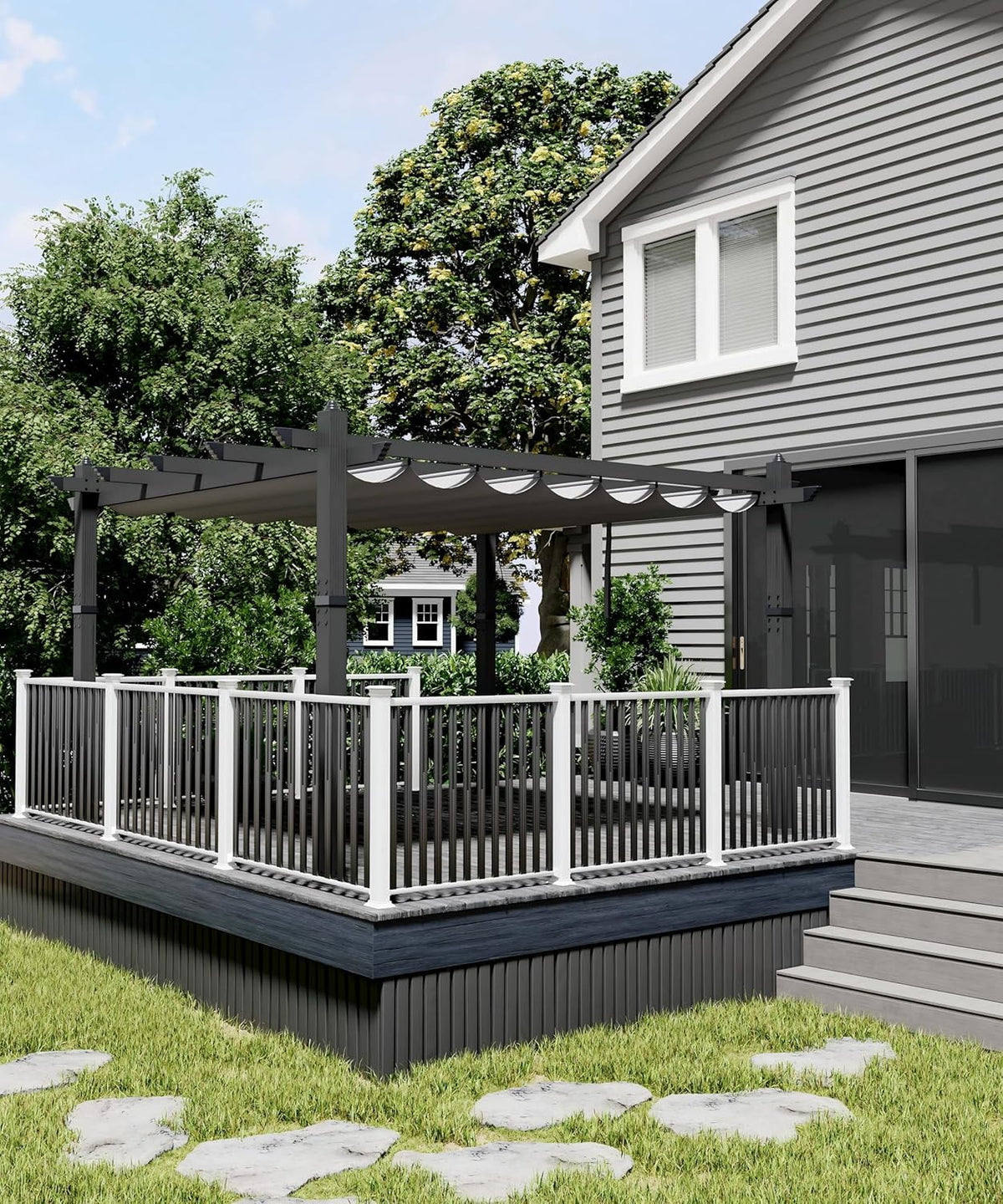 Outdoor Aluminum Pergola with Retractable Canopy, Reinforced 4-Sided Base, Waterproof & UV-Resistant Adjustable Roof, Modern Design for Patio, Deck, Backyard, and Garden