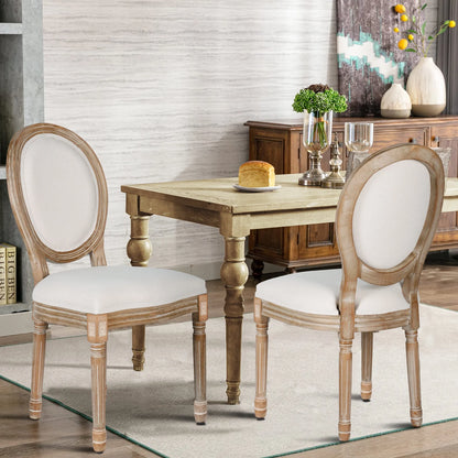 French Dining Chairs Set of 2 Beige Natural Fabric Round Back with Solid Wood Legs and Frame for Bedroom Dining Room Kitchen